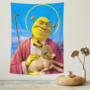 God Shrek Tapestry Funny Meme Tapestry Anime Tapestries Wall Art Wall Tapestry For Bedroom College Dorm Home Decor