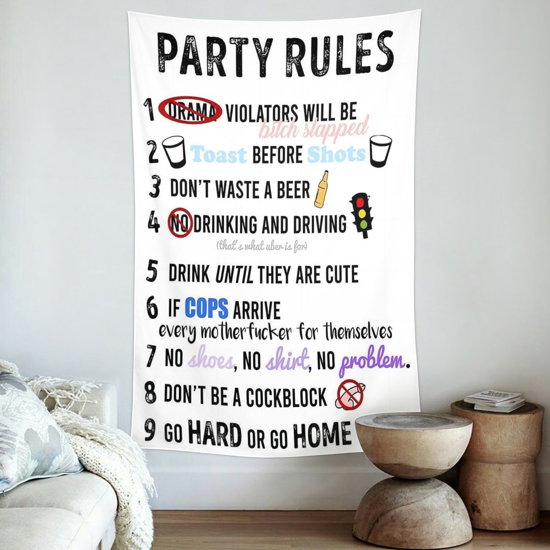 Party Rules Tapestry Meme Funny Tapestry Wall Hanging Art Poster for