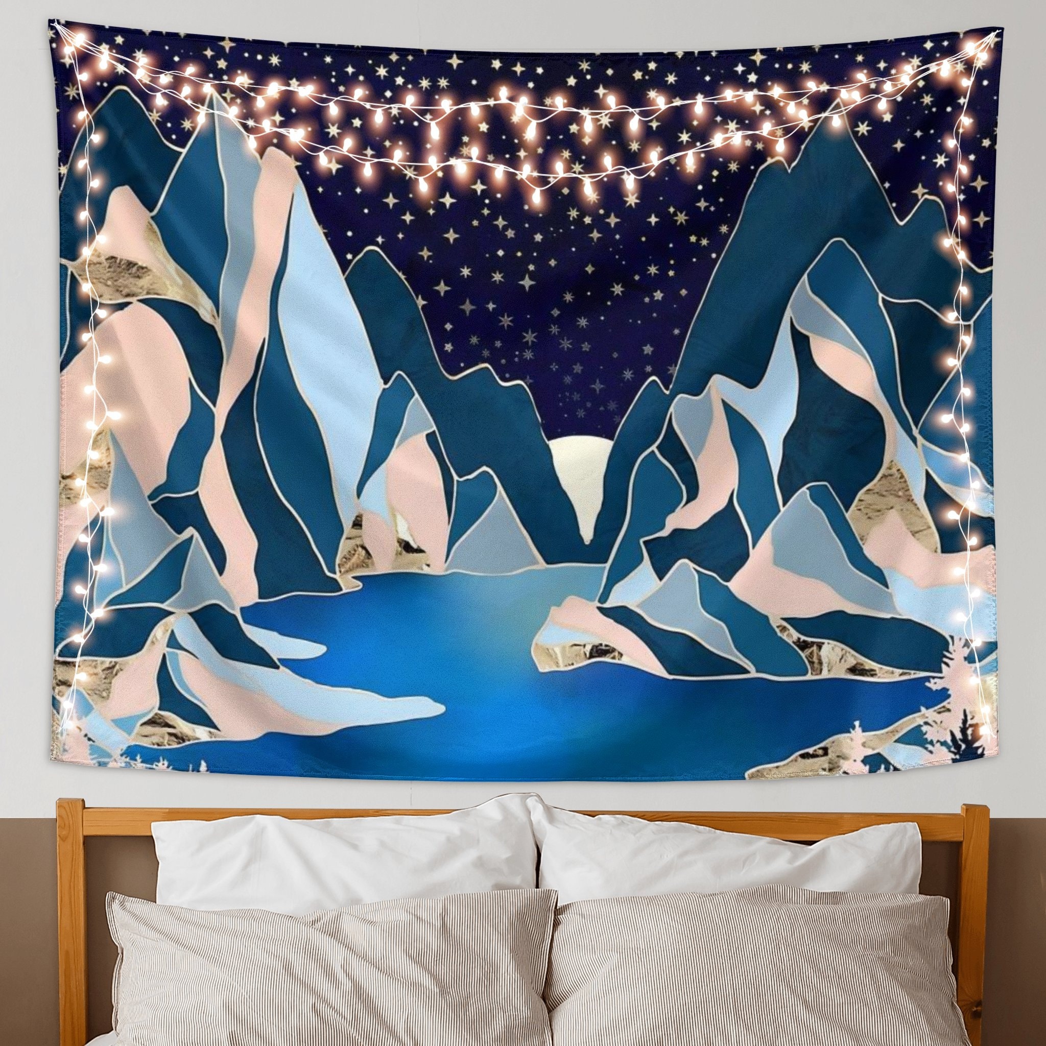 Mountain Tapestry Mountains and Starry Sky Decorative Wall Hanging  Nature Landscape Art