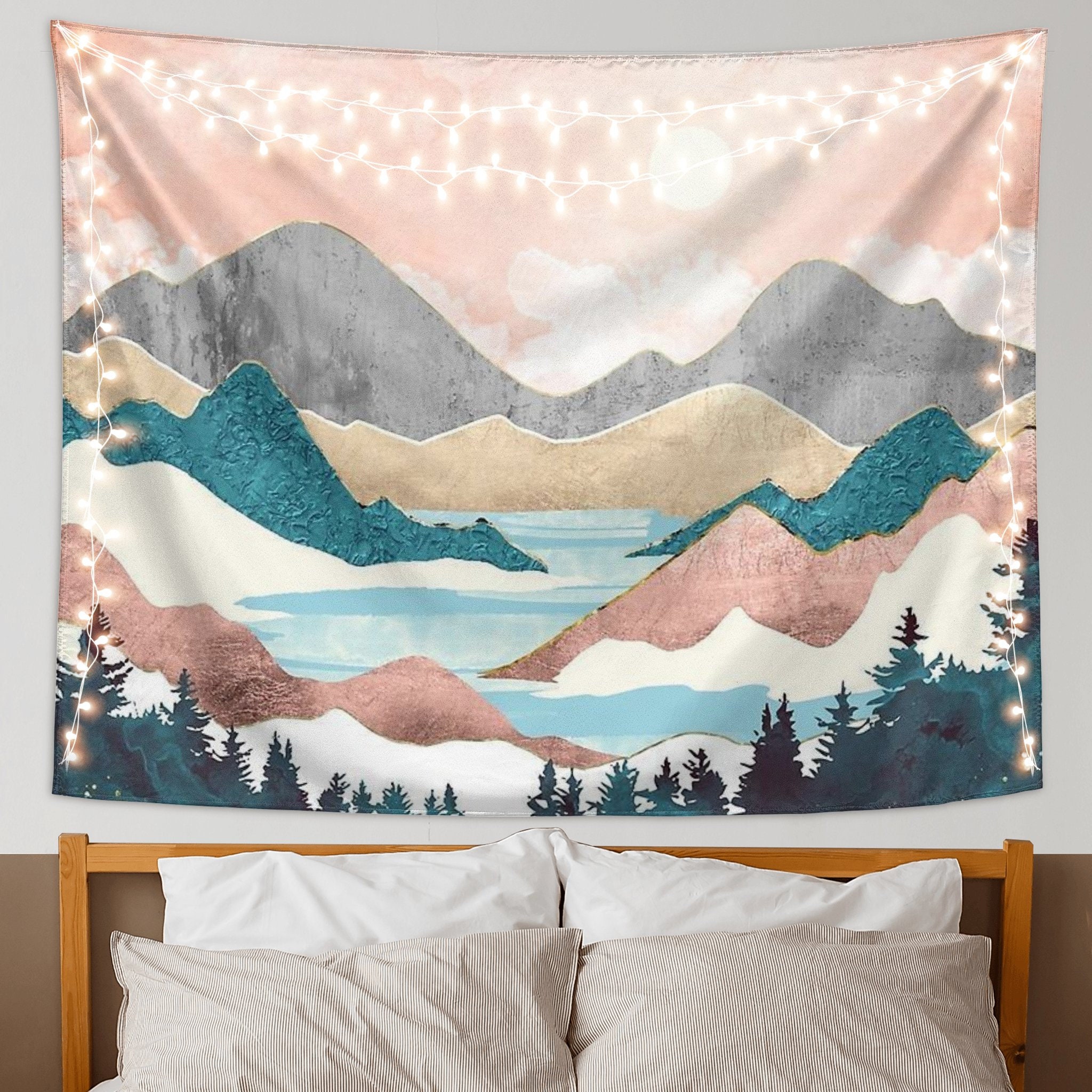 Mountain and Sunset Tapestry Wall Hanging Forest Trees Tapestry