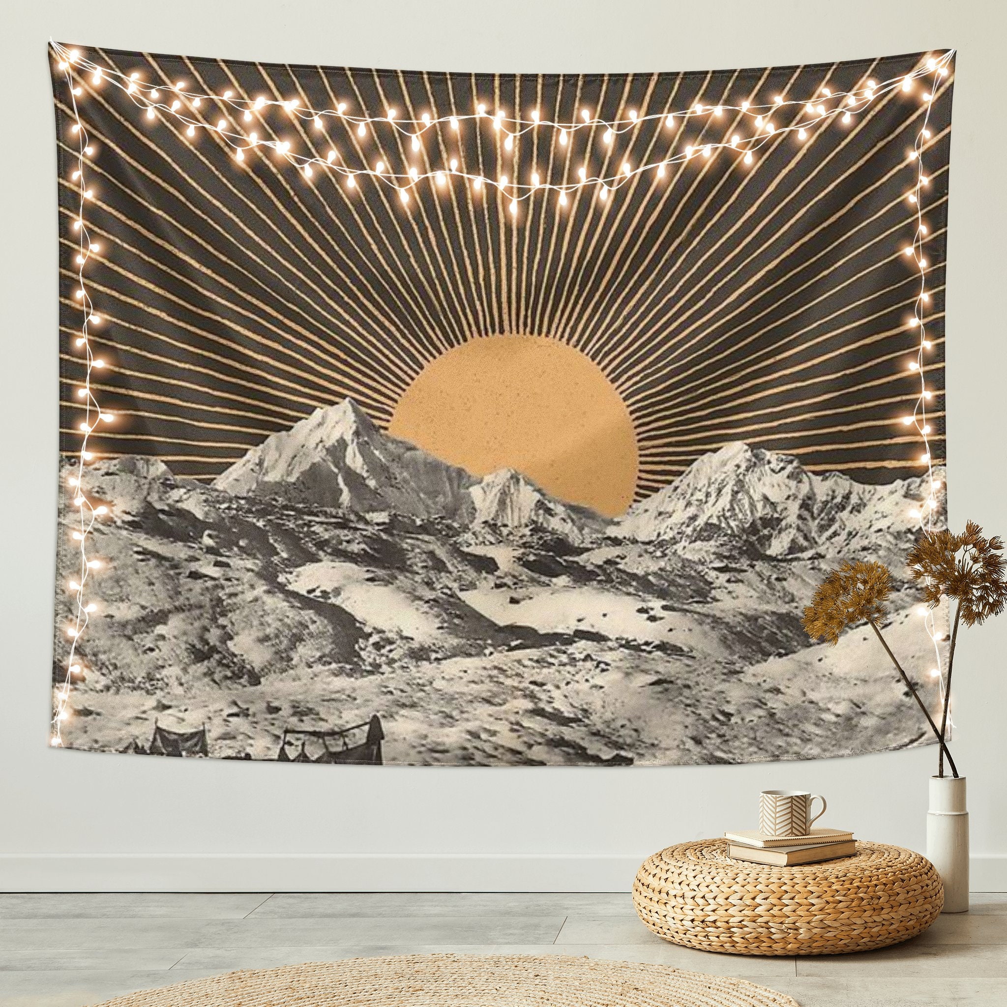 Sun Tapestry Vintage Sunrise Mountain Tapestry Wall Hanging Bedroom Bohemian Retro