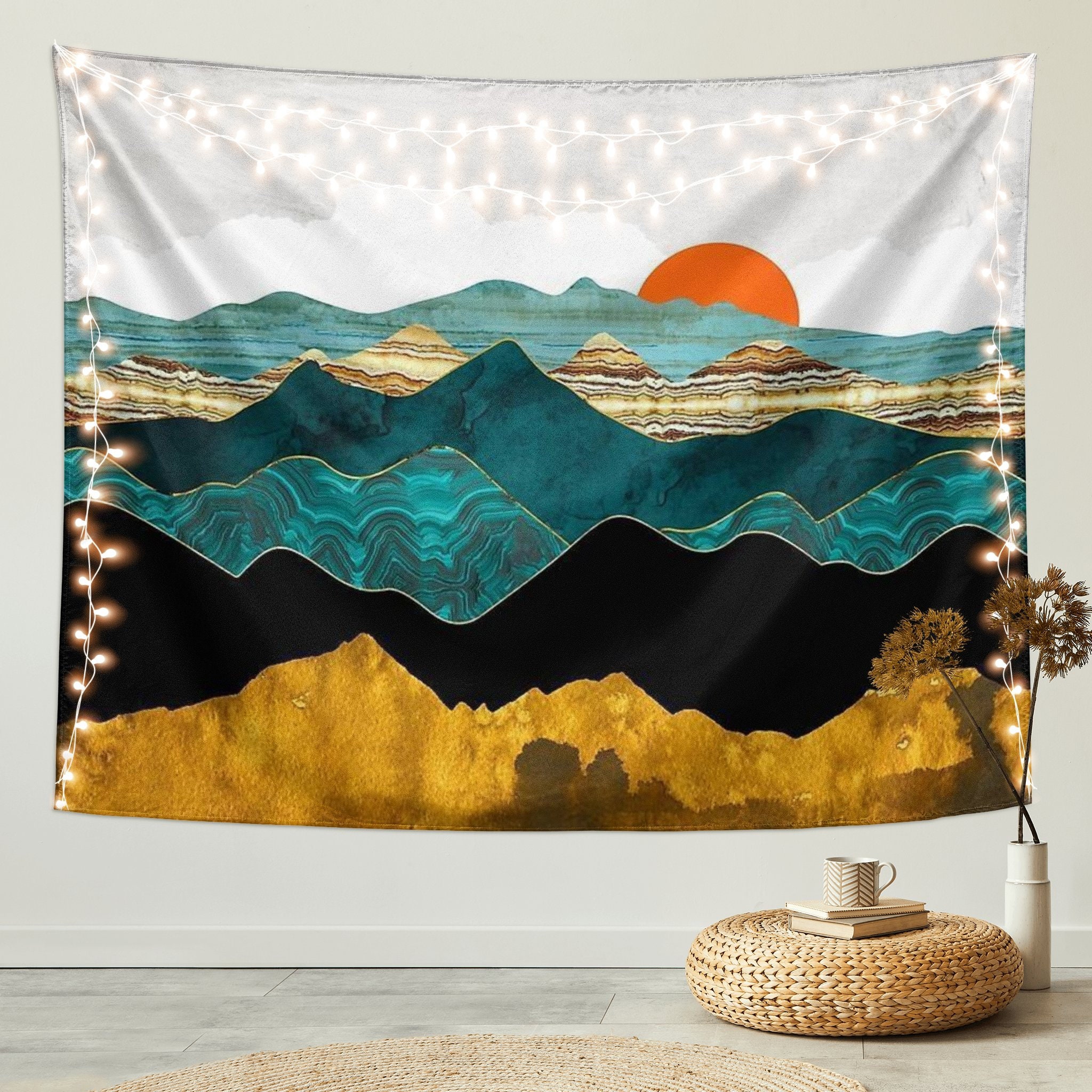 Bohemian Mandala Tapestry Sunset Nature Landscape