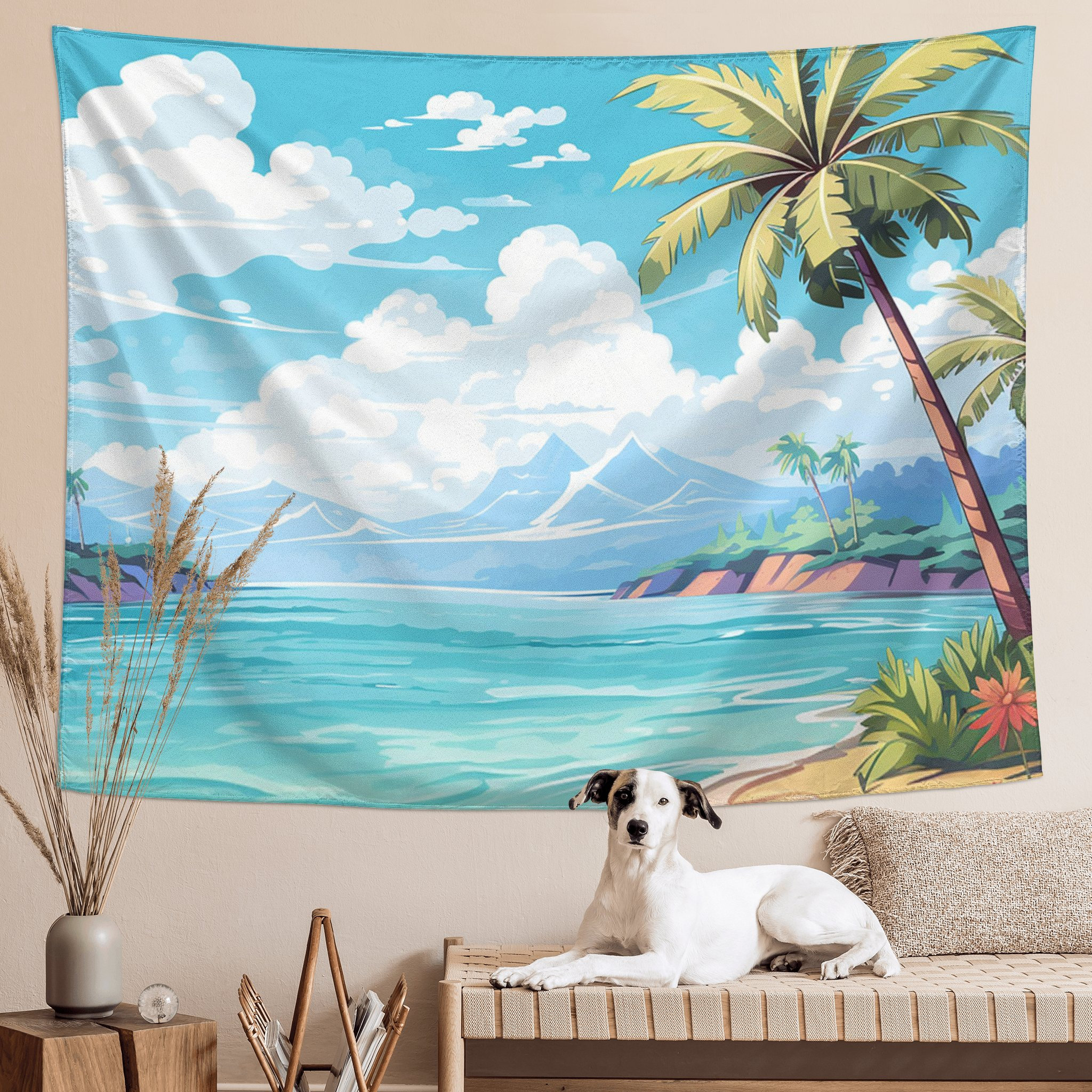 Ocean Beach Tapestry Summer Tropical Beach Tapestry Tropical Island Palm Tree Nature