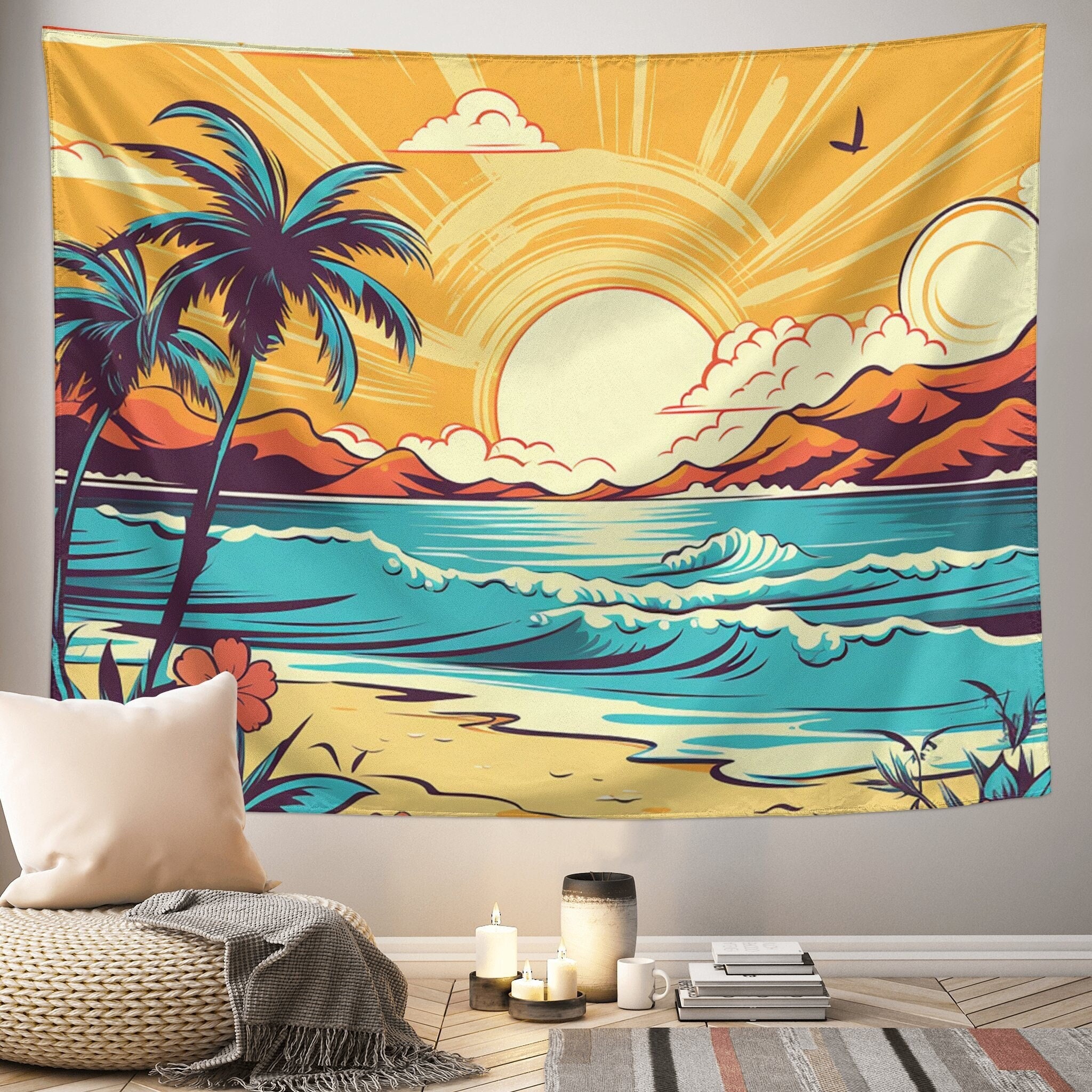 Ocean Beach Tapestry Summer Tropical Beach Tapestry Tropical Island Palm Tree Nature