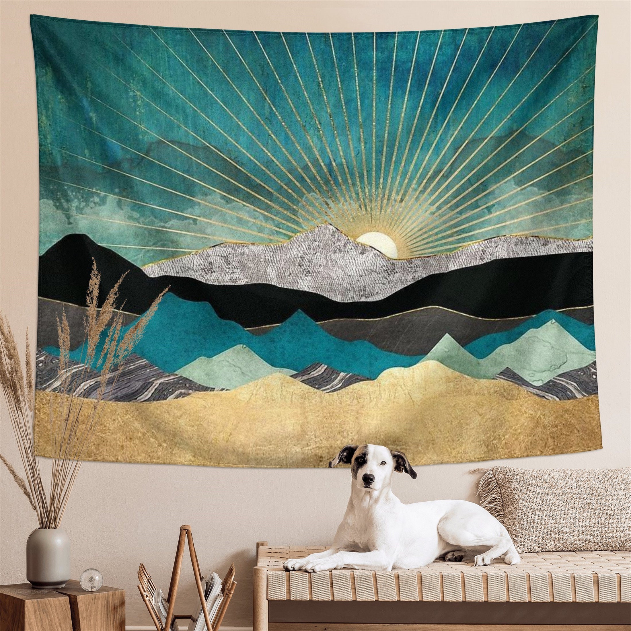 Sunrise and Mountain Tapestry Boho Tapestries Abstract Nature Landscape