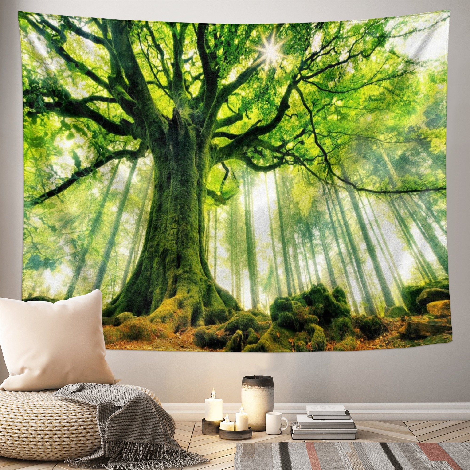 Forest Tapestry Green Tree Wall Tapestry Large Nature Tapestries