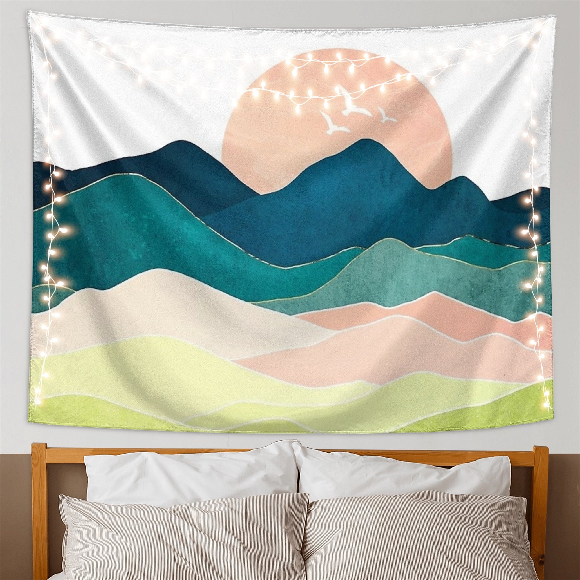 Mountain Tapestry - Boho Abstract Sun Landscape Wall Hanging Art