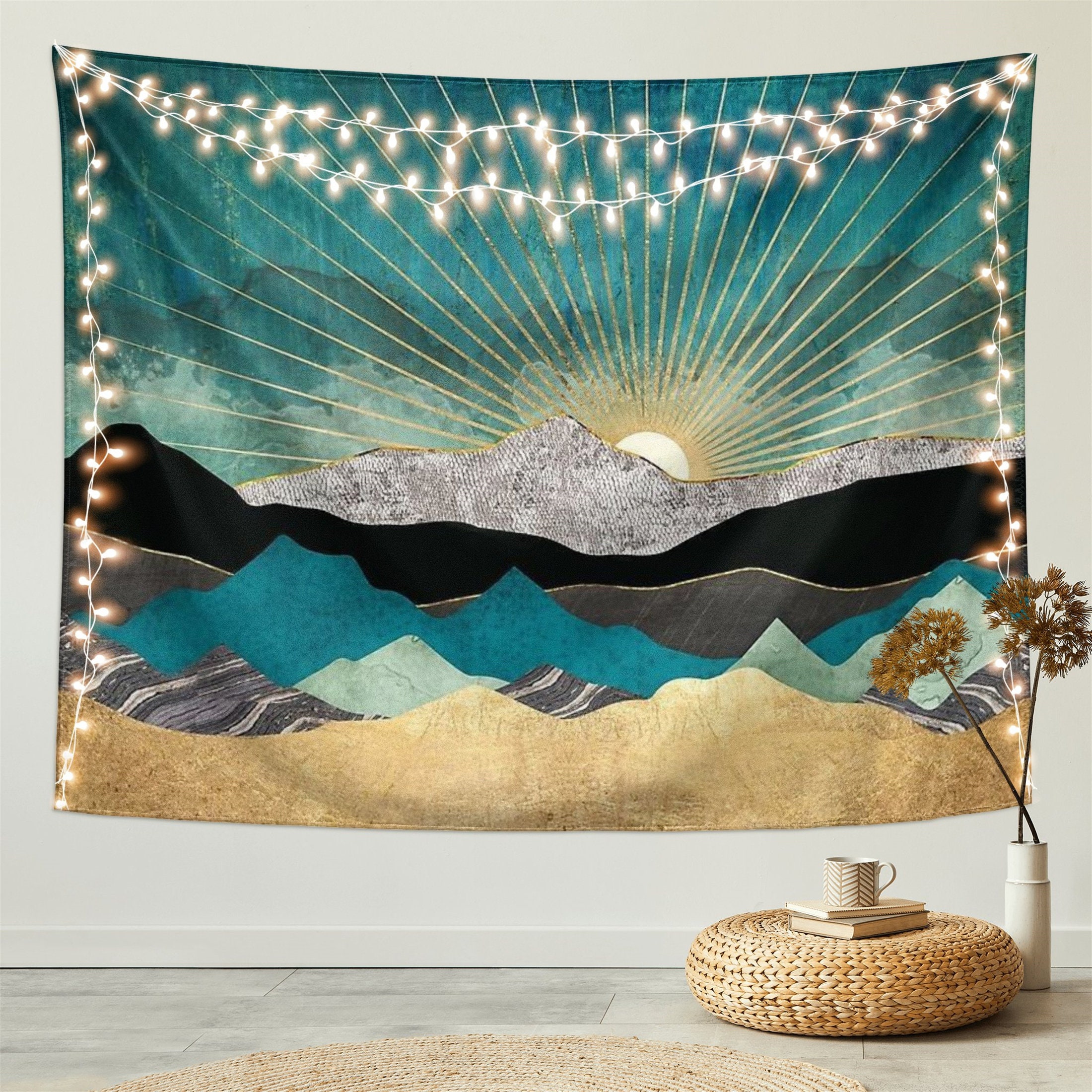 Sunrise and Mountain Tapestry Boho Tapestries Abstract Nature Landscape