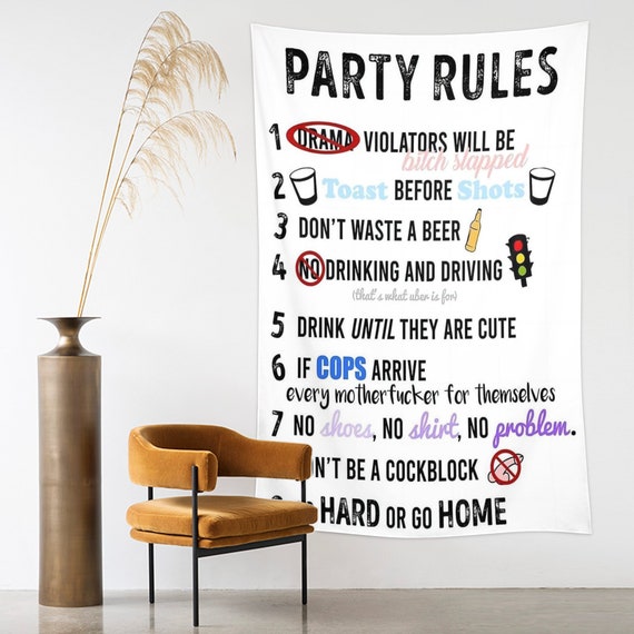 Party Rules Tapestry Meme Funny Tapestry Wall Hanging Art Poster