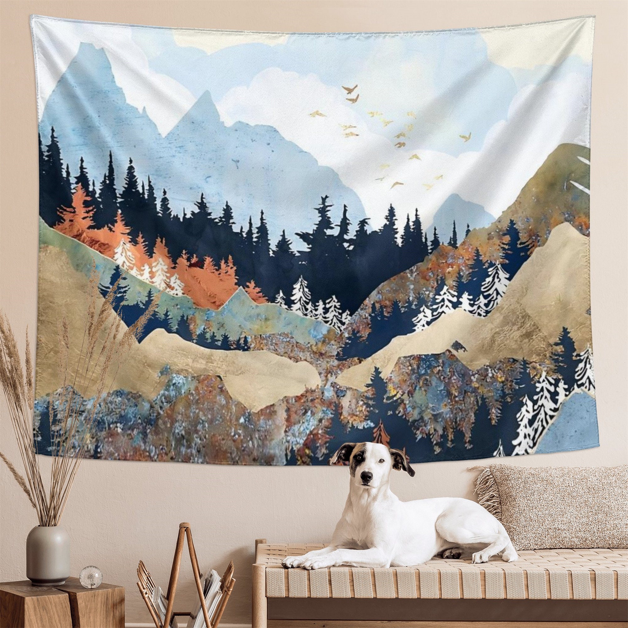 Nature Tapestry Mountains Forest - Wall Hanging Landscape Mountain Trees