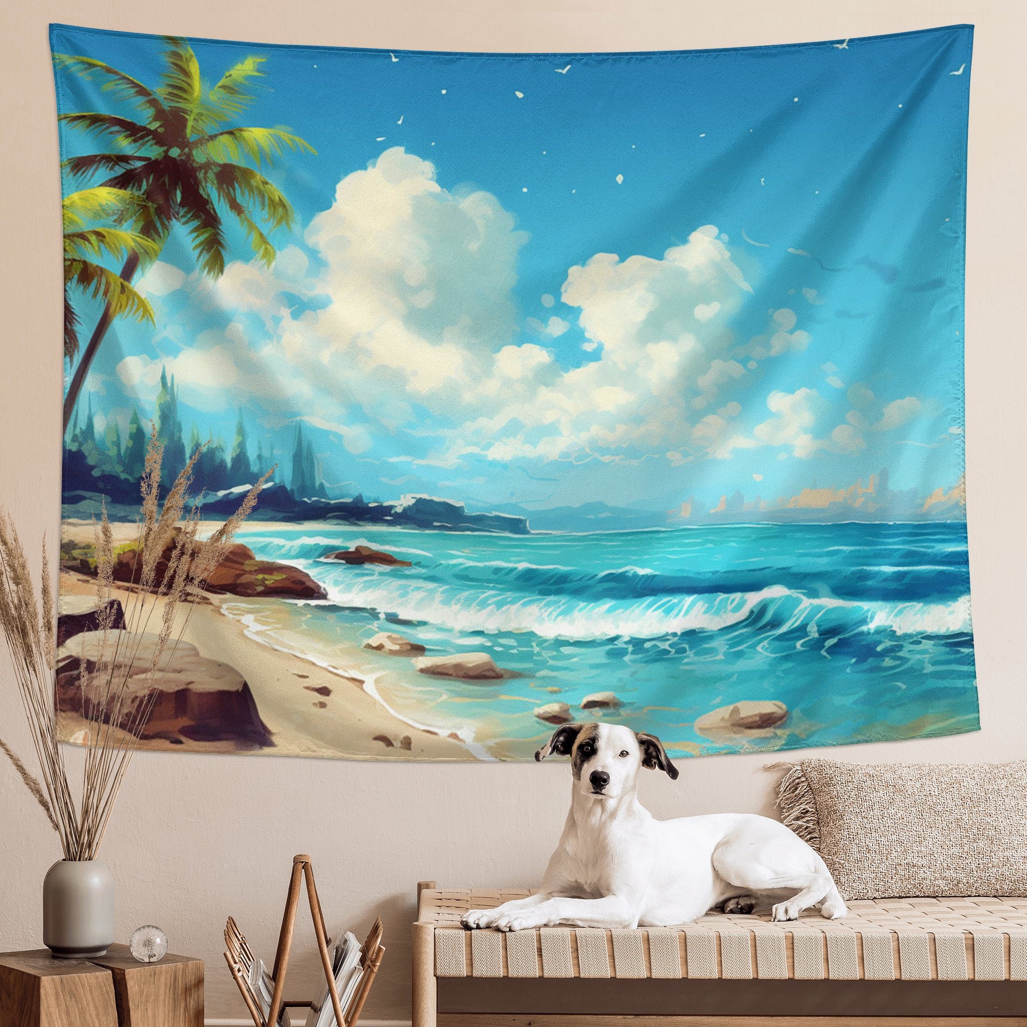 Ocean Beach Tapestry Summer Tropical Beach Tapestry Tropical Island Palm Tree Nature