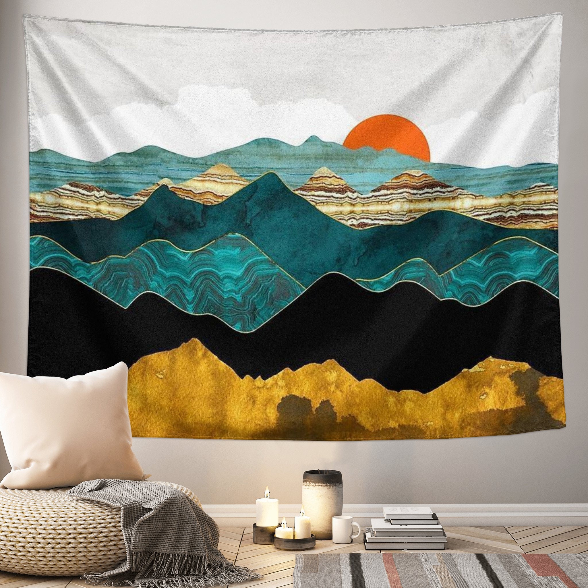 Bohemian Mandala Tapestry Sunset Nature Landscape