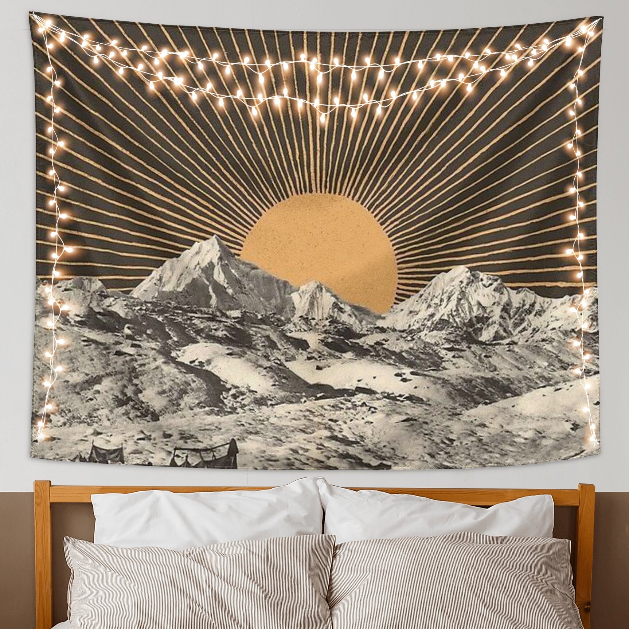 Sun Tapestry Vintage Sunrise Mountain Tapestry Wall Hanging Bedroom Bohemian Retro