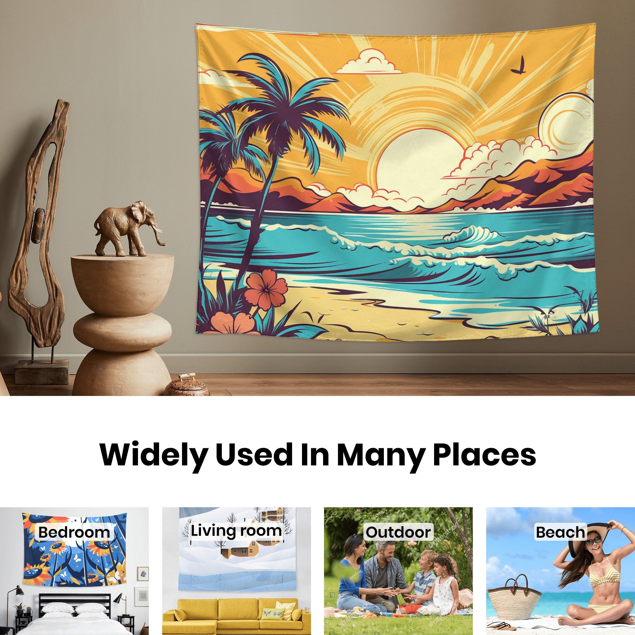 Ocean Beach Tapestry Summer Tropical Beach Tapestry Tropical Island Palm Tree Nature