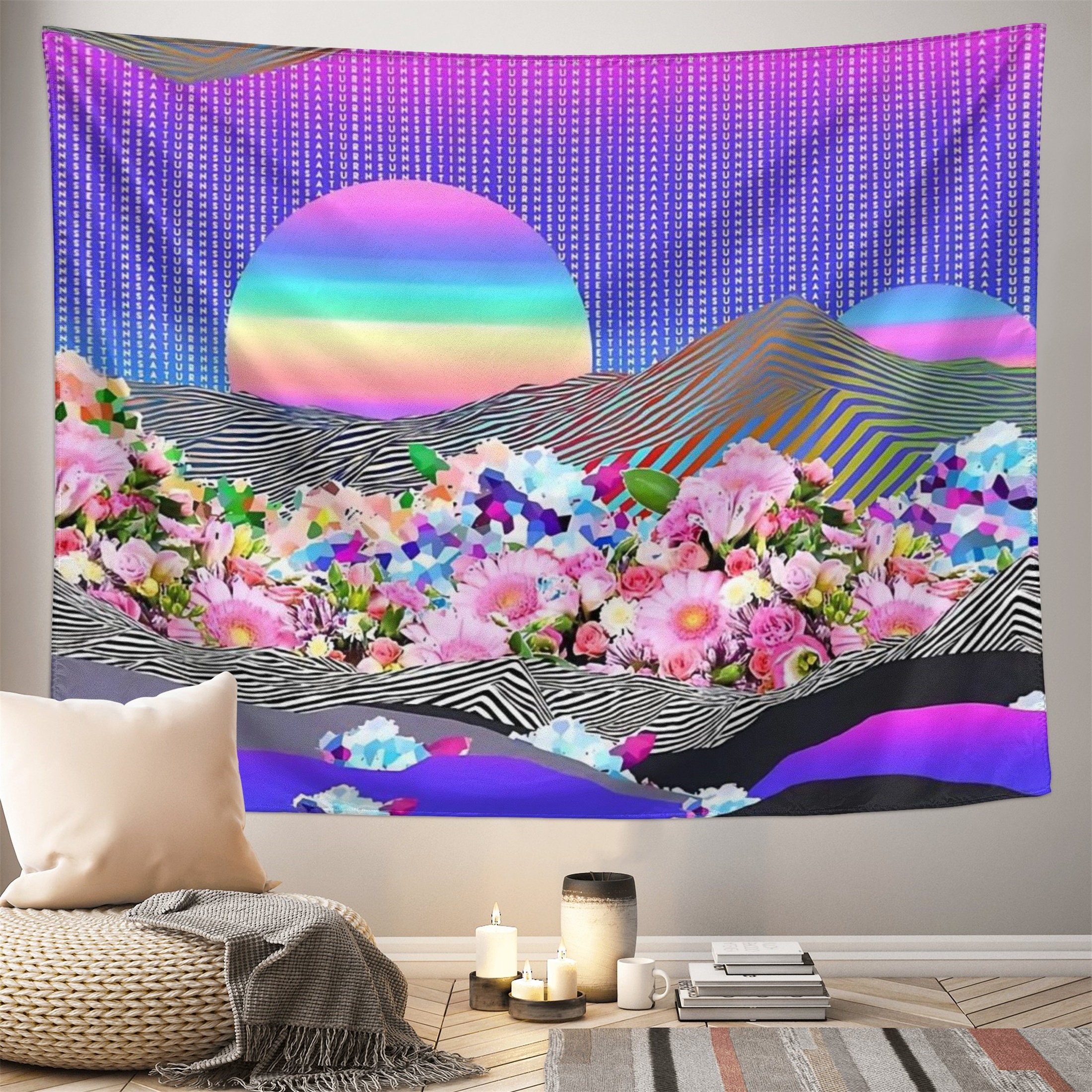 Mountain Tapestry Wall Hanging Flower Art Tapestry Sunset Tapestry