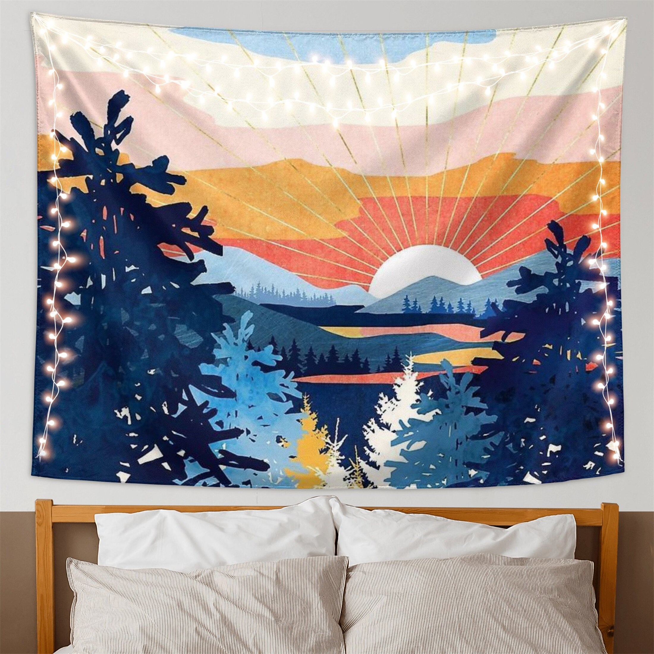 Mountain Sun Boho Tapestry Art Sunrise Nature Tapestry Sunset Landscape