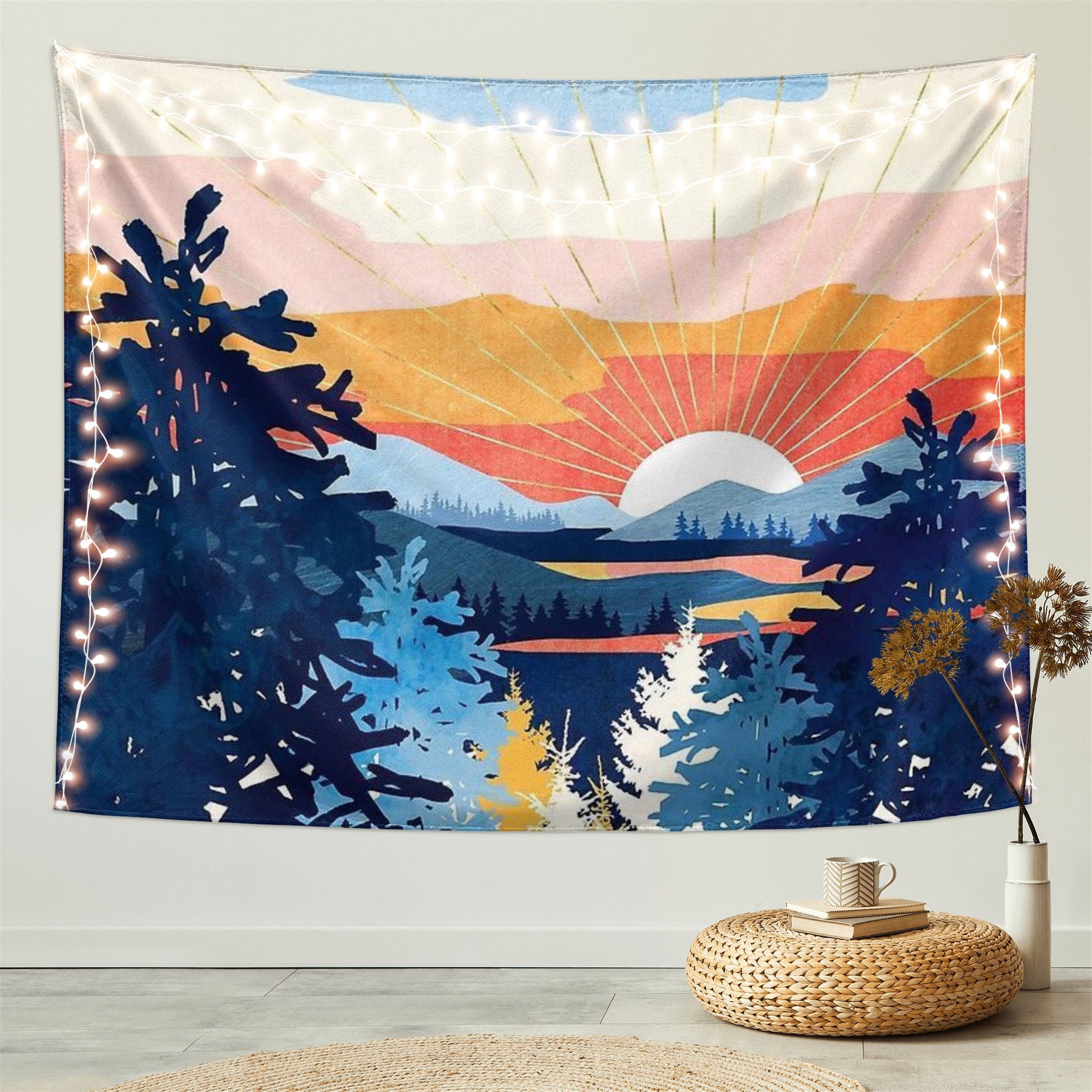 Mountain Sun Boho Tapestry Art Sunrise Nature Tapestry Sunset Landscape