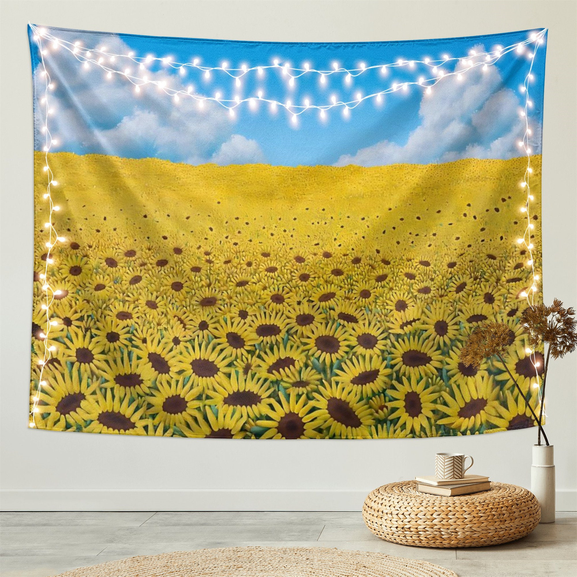 Sunflower Tapestry Wall Hanging Golden Yellow Sunflowers Tapestries