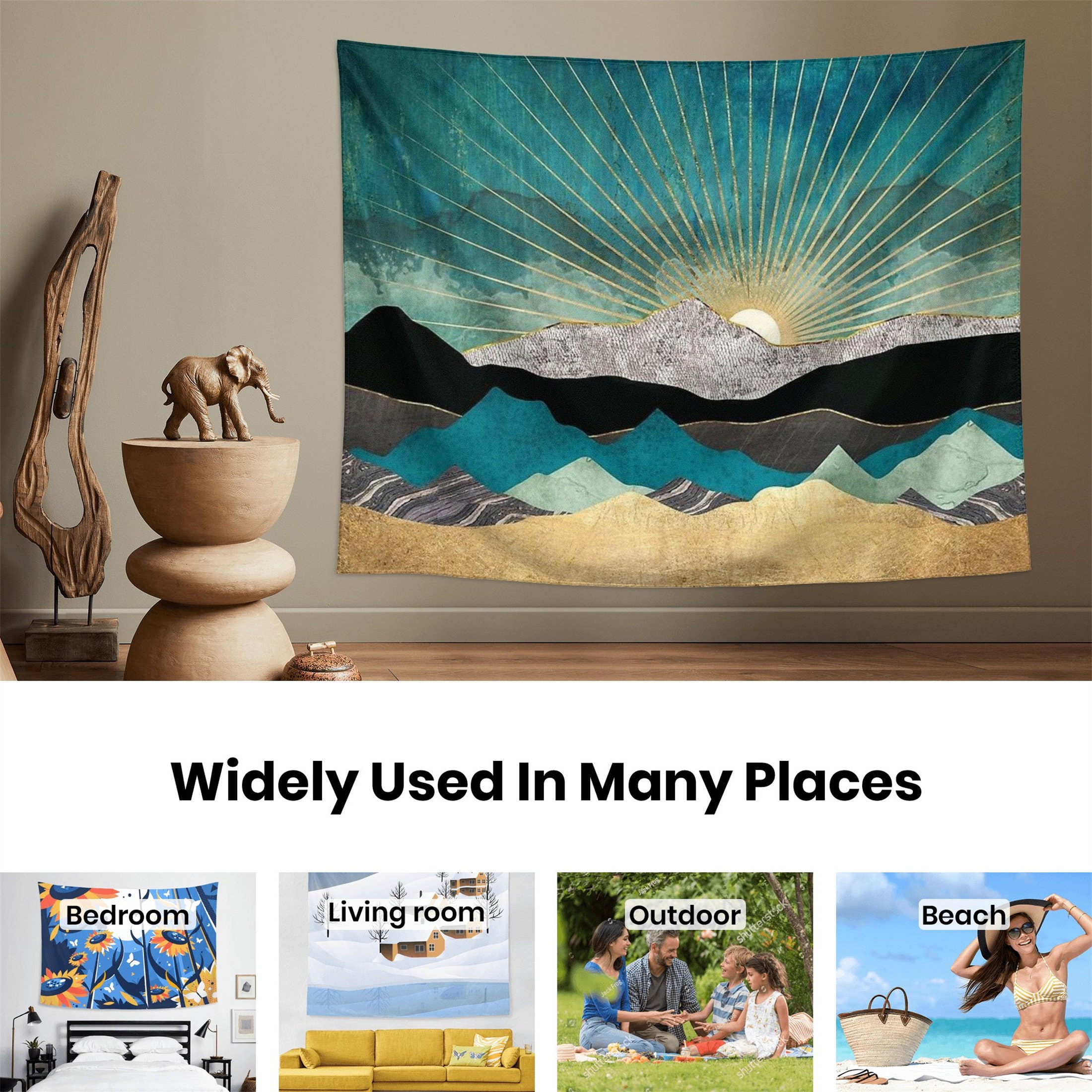 Sunrise and Mountain Tapestry Boho Tapestries Abstract Nature Landscape