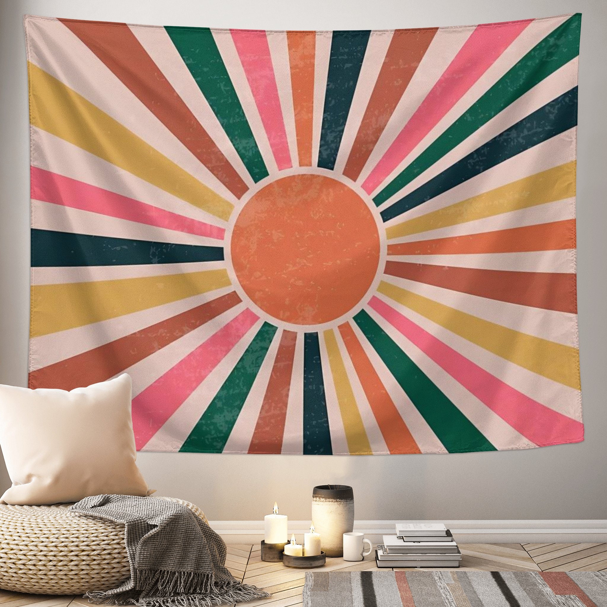 Sun Tapestry Boho Mountain Abstract Wall Hanging Tapestries