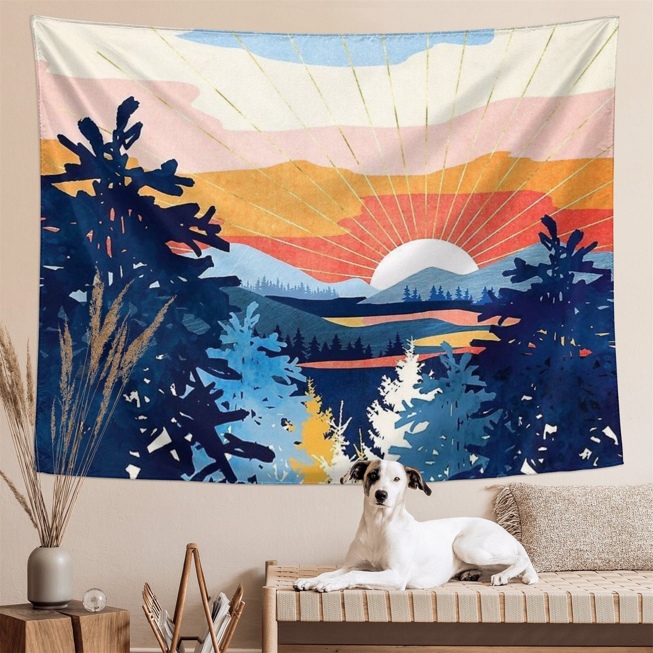 Mountain Sun Boho Tapestry Art Sunrise Nature Tapestry Sunset Landscape