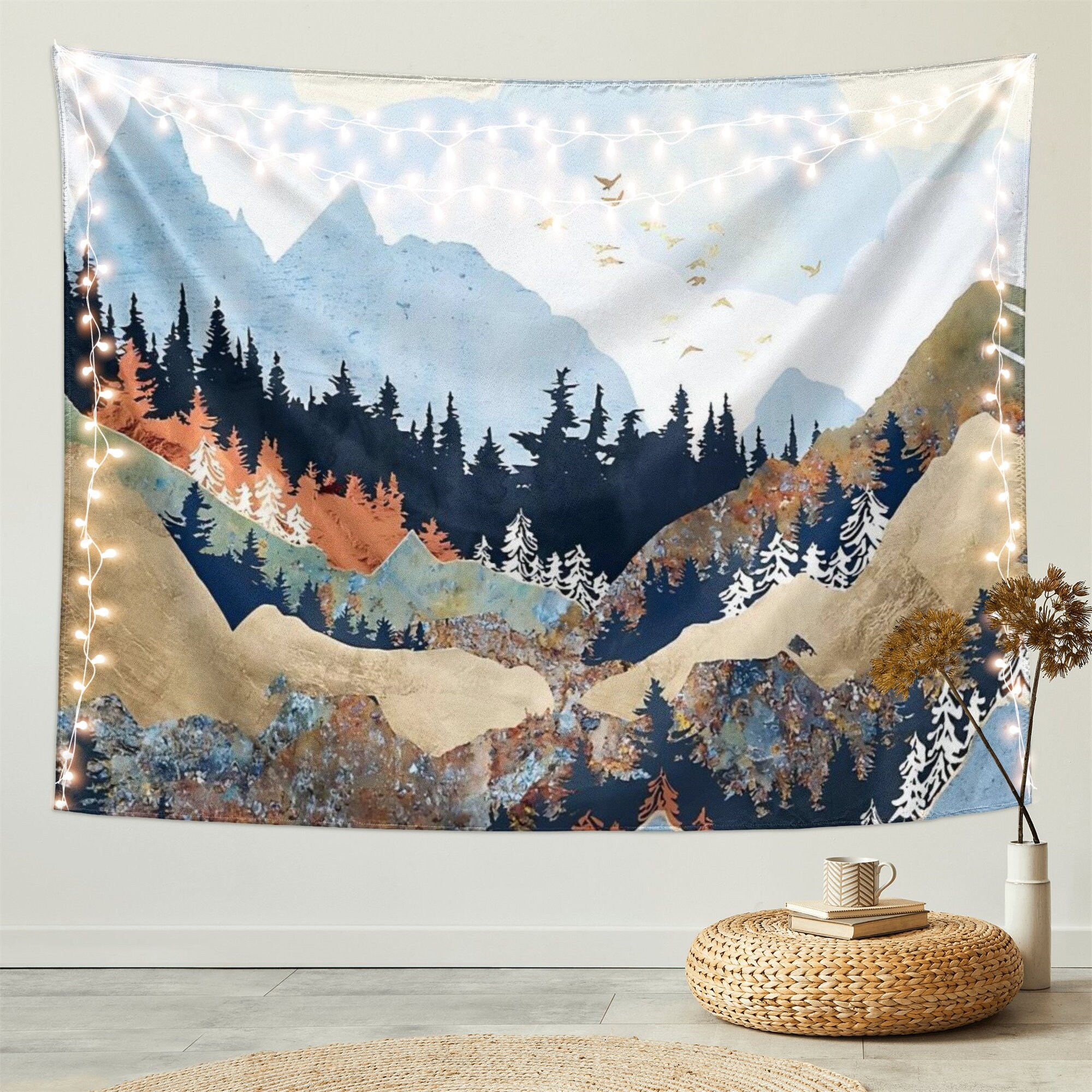 Nature Tapestry Mountains Forest - Wall Hanging Landscape Mountain Trees