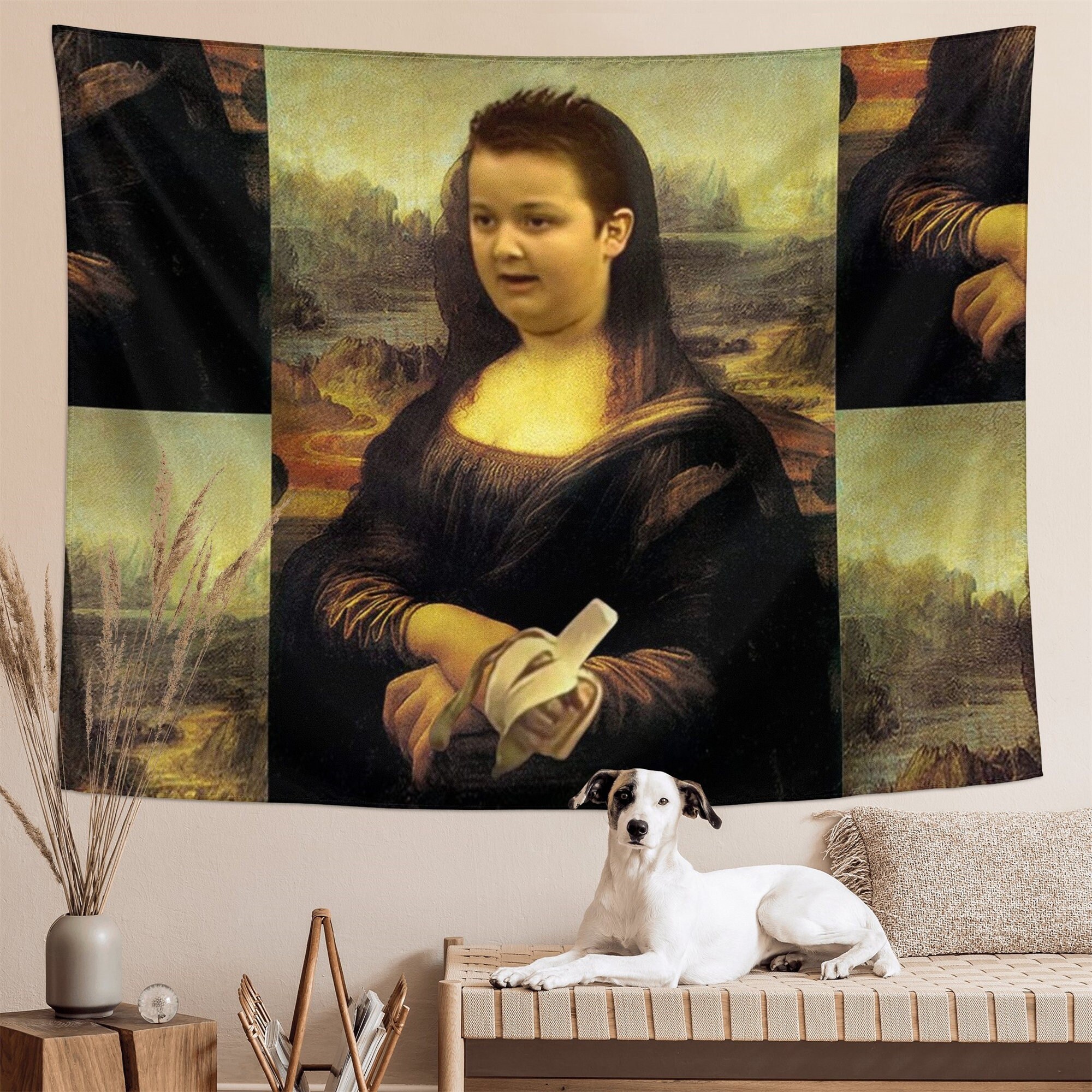 Gibby Funny Tapestry - Mona Lisa Gibby Meme Flag Banner Wall Blanket Wall Tapestry