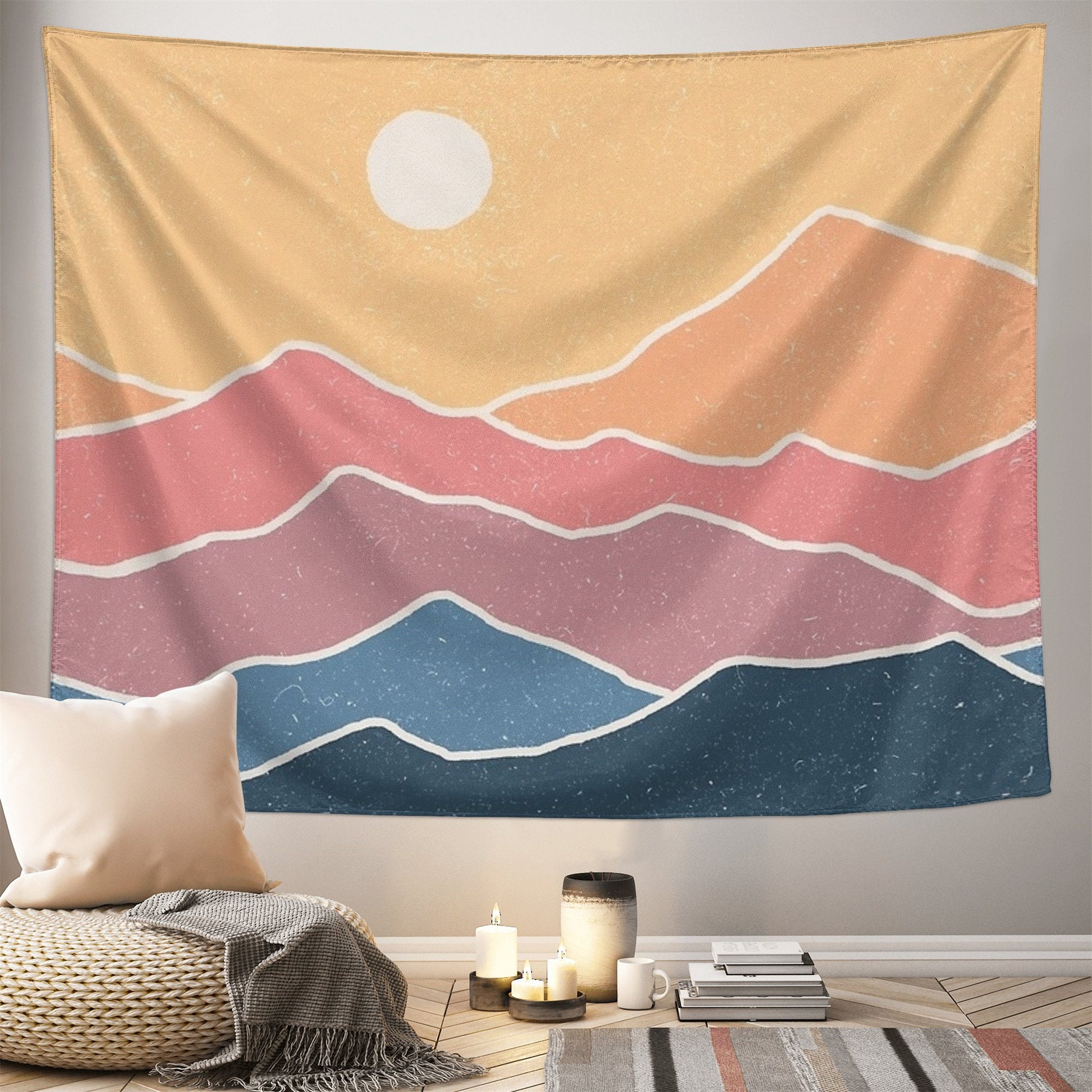 Mountain and Sun Tapestry Wall Hanging Nature Landscape Tapestry