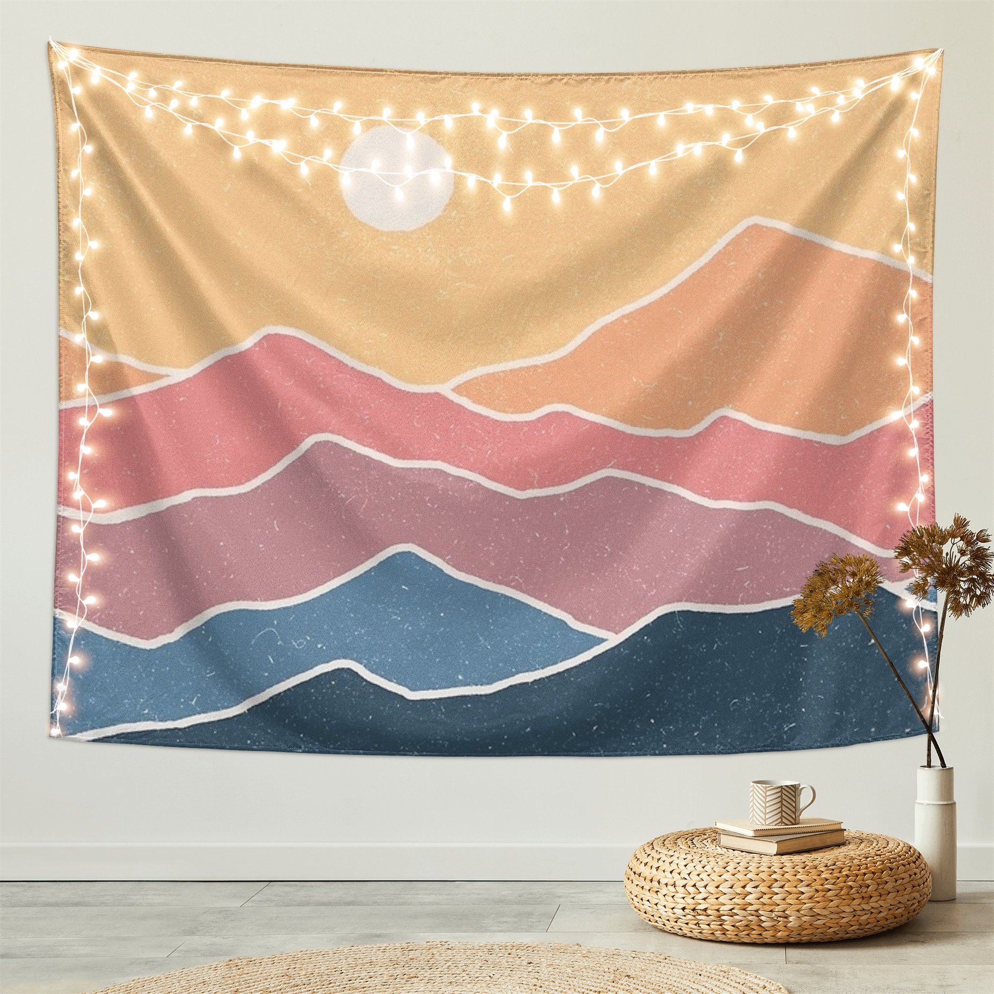 Mountain and Sun Tapestry Wall Hanging Nature Landscape Tapestry