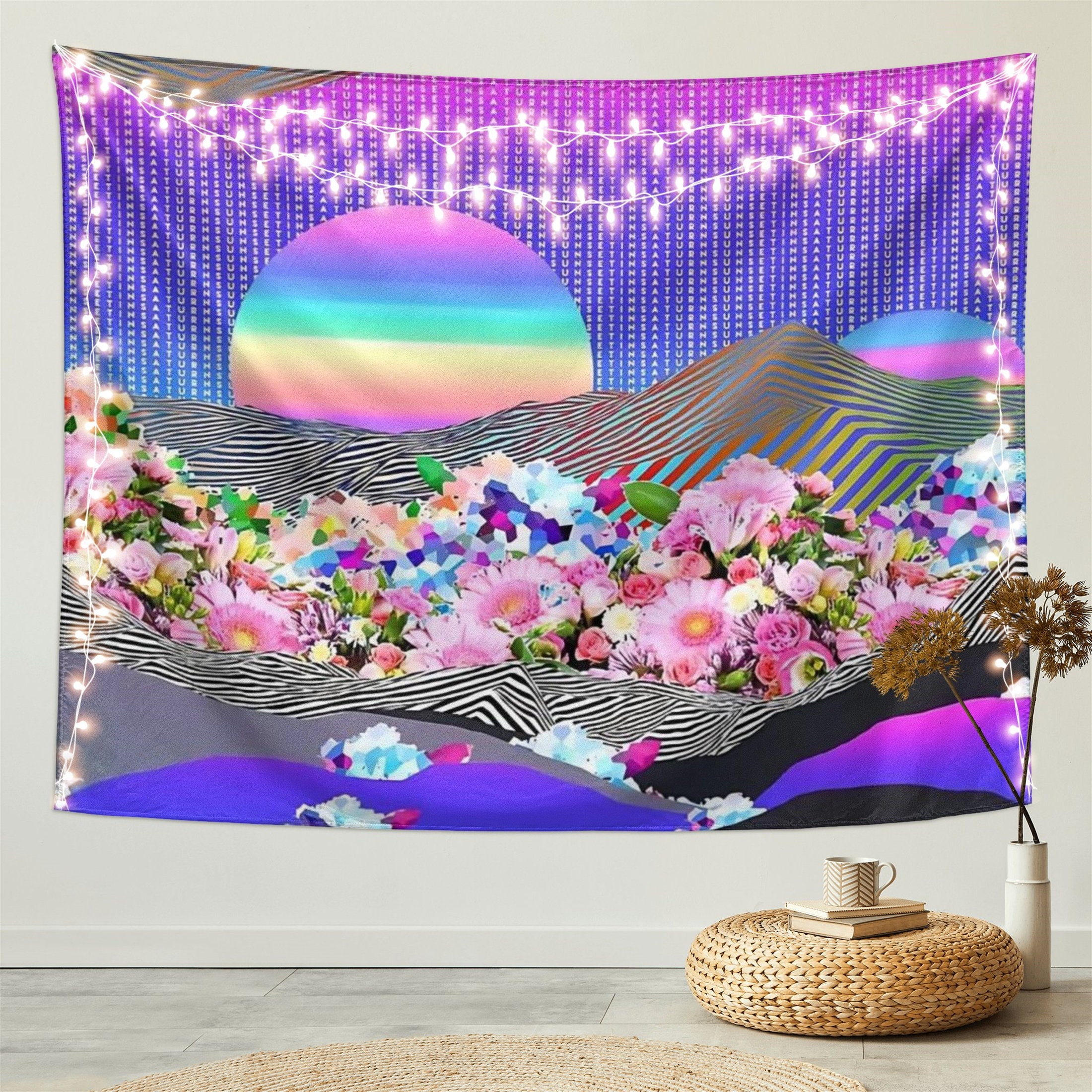 Mountain Tapestry Wall Hanging Flower Art Tapestry Sunset Tapestry