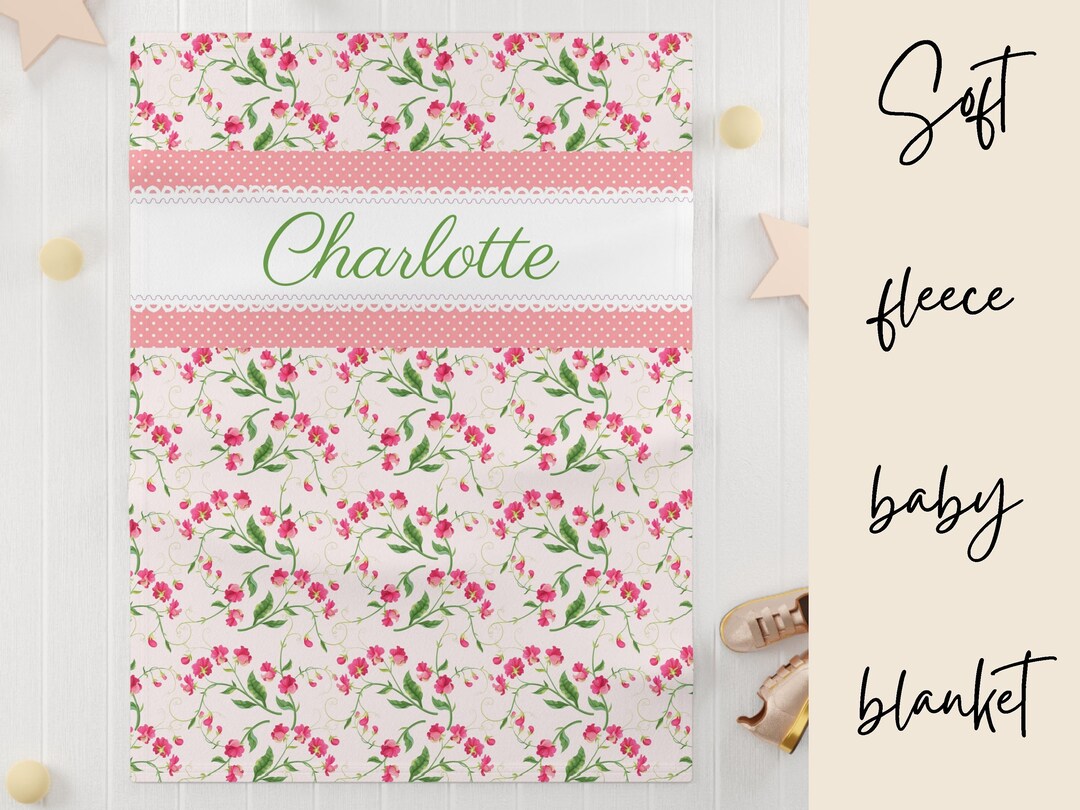 Diyrap Personalized Baby Blanket with Name, Floral Pink Throw Blanket, 40x50, Custom Baby Gift for Girls