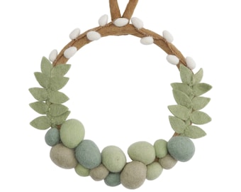 Easter wreath made of felt | natural door wreath handmade | Scandinavian decoration | Easter eggs green white | reusable | 25cm | 100% wool