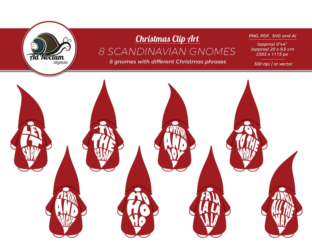 Gnome Clipart, Funny Scandinavian Gnomes With Xmas Phrases, Svg, Pngs