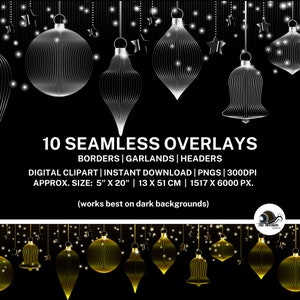 Natal de luxo elegante ou bordas de casamento de enfeites de bugiganga de arame. PNGs com transparência. Sobreposição de clipart. Uso comercial. Baixar digitais.