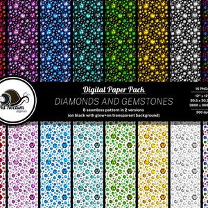 Seamless Gemstone Digital paper pngs, diamond crystal rhinestone clipart, colorful jewels tileable clipart for commercial use, inst. downl
