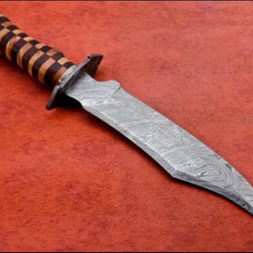 Custom Handmade Damascus Steel Hunting shops Bowie Knife With Wood Handle & Sheath