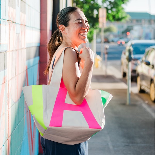 7 Colors ALOHA TOTE, 3 Sizes, Duck Canvas, Handmade in Hawaii, 100% Cotton, Big Tote, Fabric Bag, Print Bag, Many Colors of ALOHA!!