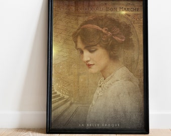 Poster Portrait Frau BELLE EPOQUE Jugendstil Wandbild Bildcollage Kunstdruck einzigartig Vintage Fineart Romantik Versandkostenfrei