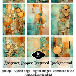 Mixed Media Abstract Copper Textured Background Digital Papers Junk Journal Decoupage Printable Backgrounds Scrapbook Supply Commercial Use