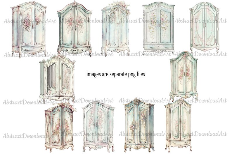 Shabby Chic Armoire Clipart Floral Wardrobe Cute Closet Etsy