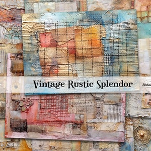 Vintage Rustic Splendor Mixed Media Fabric Textures Full Page Digital Papers Junk Journal Decoupage Collage Papers Scrapbook Commercial Use