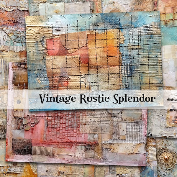 Vintage Rustic Splendor Mixed Media Fabric Textures Full Page Digital Papers Junk Journal Decoupage Collage Papers Scrapbook Commercial Use