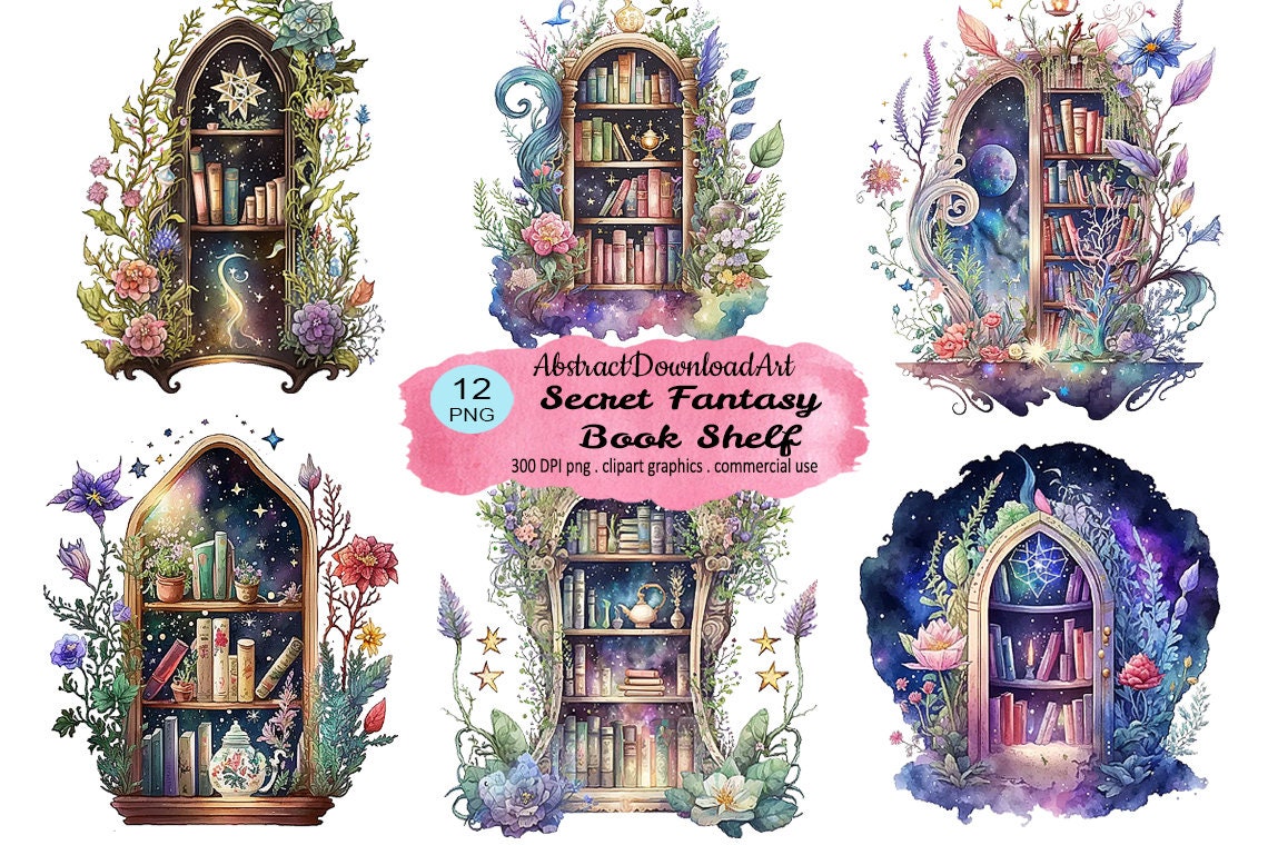 Secret Fantasy Bookshelf Clipart Reading Corner Cozy - Etsy