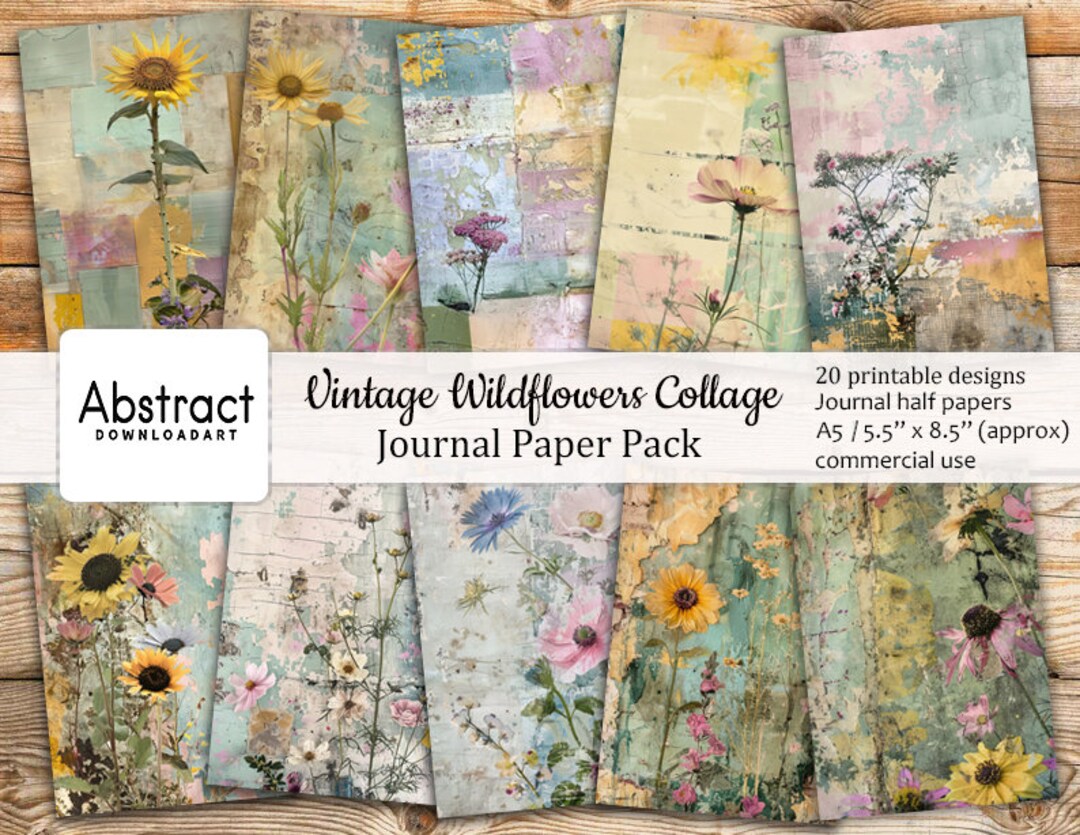 Vintage Wildflowers Collage Printable Junk Journal Half Paper ...