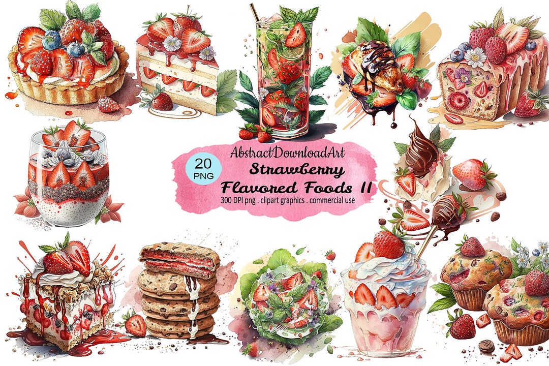 Strawberry Flavored Foods II Clipart Cake Cookies Yogurt Muffin Bread ...