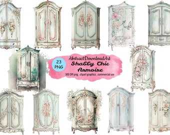 Shabby Chic Armoire clipart - floral wardrobe cute closet digital watercolor png format instant download graphics for commercial use