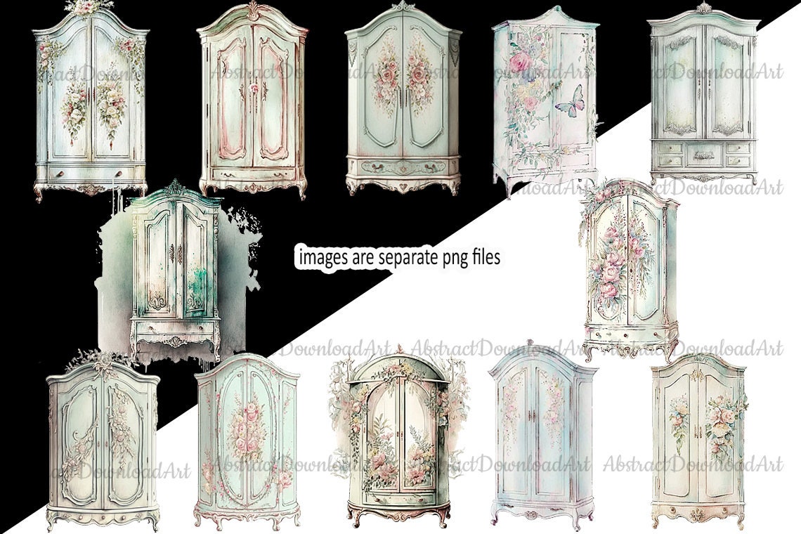 Shabby Chic Armoire Clipart Floral Wardrobe Cute Closet Etsy