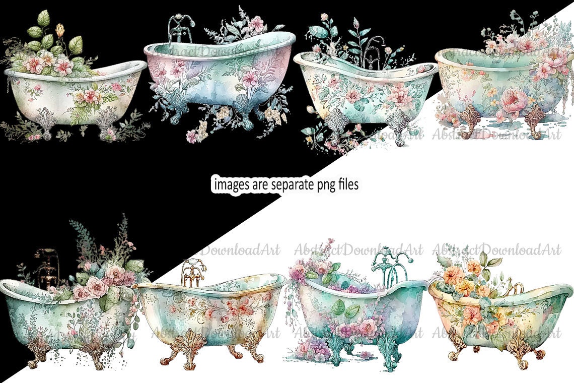 Shabby Chic Clawfoot Tubs Clipart Floral Classical Bathtub Etsy