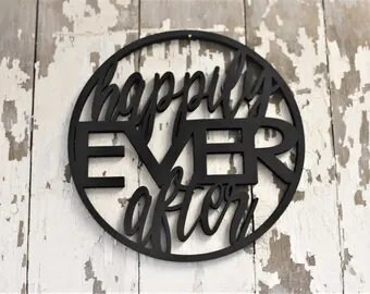 Happily Ever After Wood Round Wedding Master Bedroom Wood Cut Wall Art Sign Décor