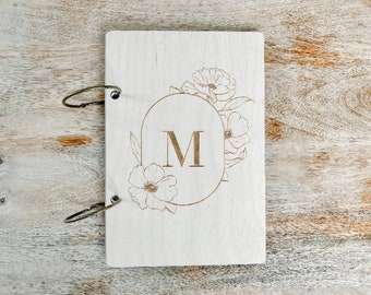 Initial Floral Card Keeper Holder Christmas Card Holder Baby Wedding Engraved Birch Wood Wedding Baby Shower Gift